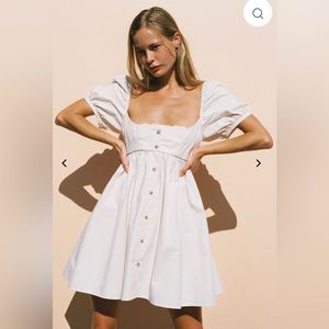 Ciao Lucia Diana Dress Cotton Poplin Puff Sleeve Button Front Ivory Large NEW